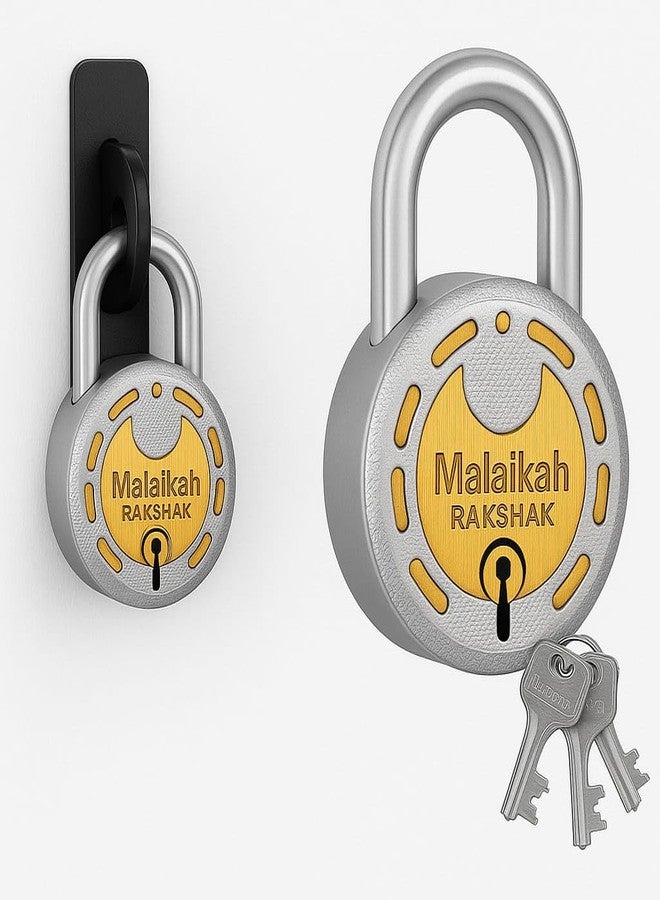 MALAIKAH قفل ملائكة دائري 65 مم مع مفاتيح - قفل للمنزل والبوابة والستائر - هيكل معدني، قفل مزدوج، ذراع فولاذي بثمانية مفاتيح فضية - راكشاك (متعدد الألوان)، صنع في الهند، عبوة من قطعتين - Image 3